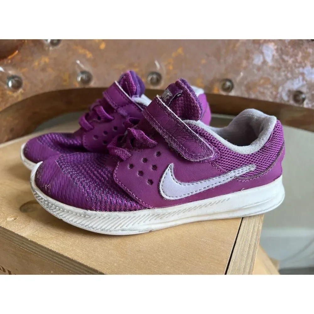NIKE Downshifter Sneakers Shoes Low-Top Purple White Little Kids Girls Size 10 C